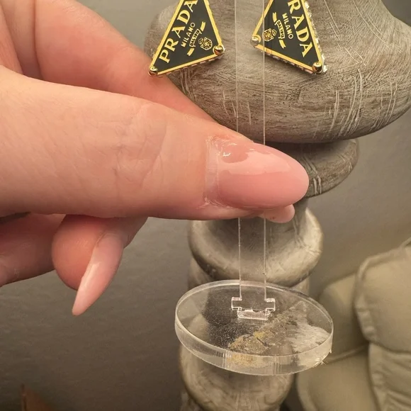 Prada Black and Gold Logo Earrings - Picture 6 of 10